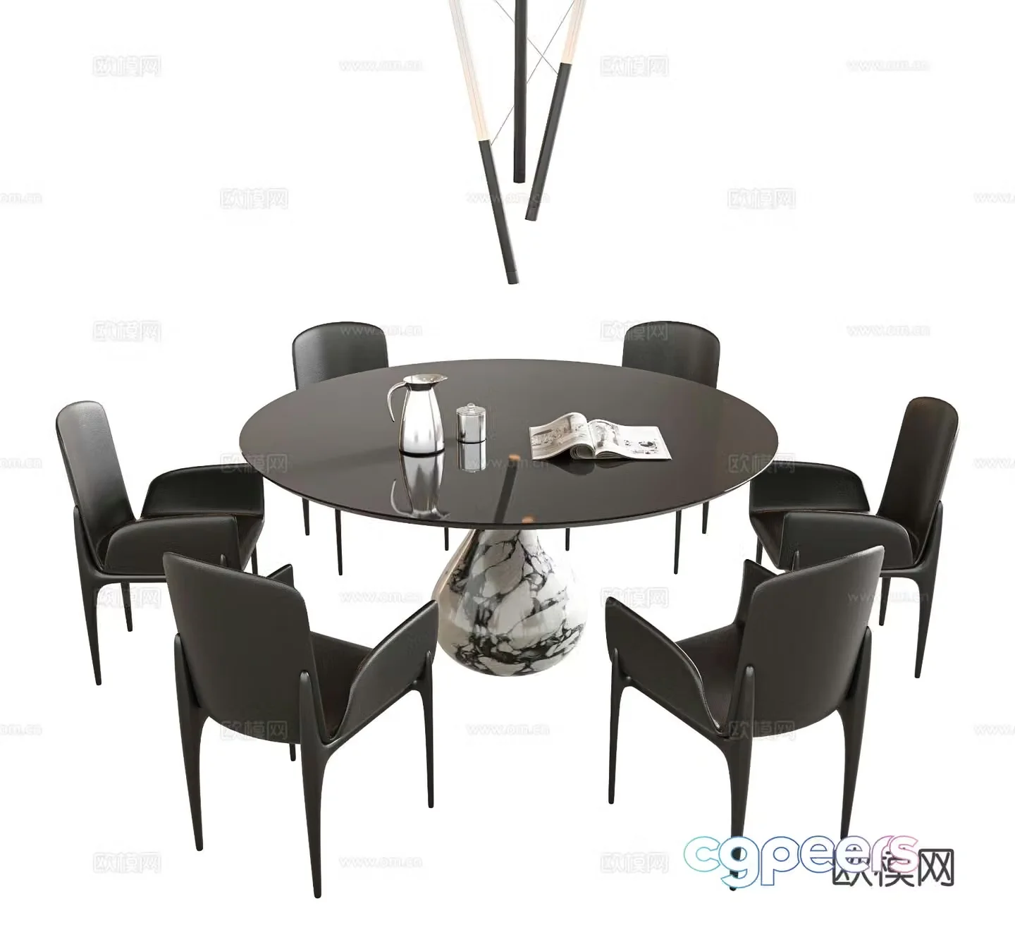 Modern dining table and chairs round dining table 3d model