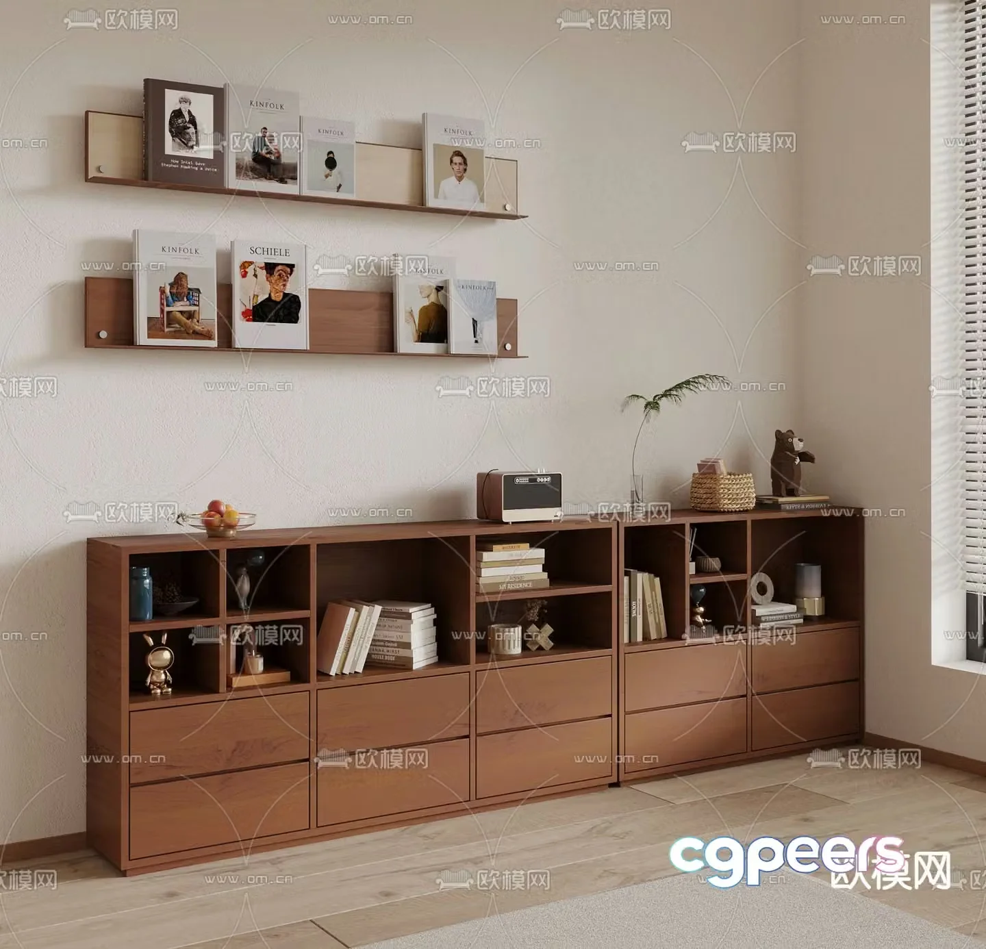 Medieval style bookcase bookshelf low cabinet 3d model