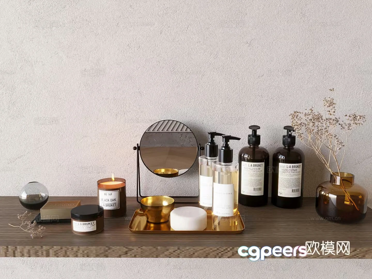 Cosmetics toiletries candles aromatherapy makeup mirror skin care products 3D model