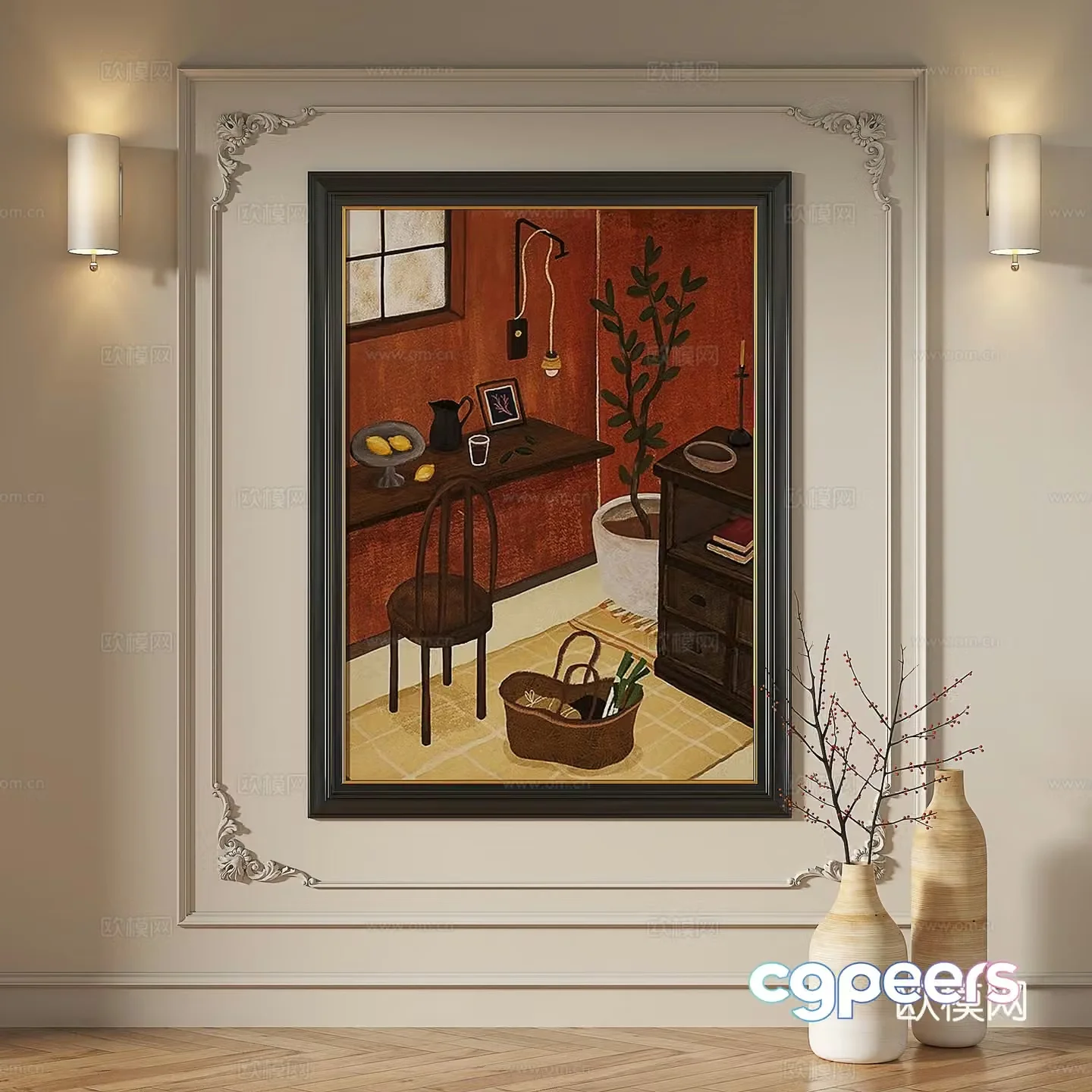 French retro modern European medieval abstract simple light luxury decorative painting 3d model