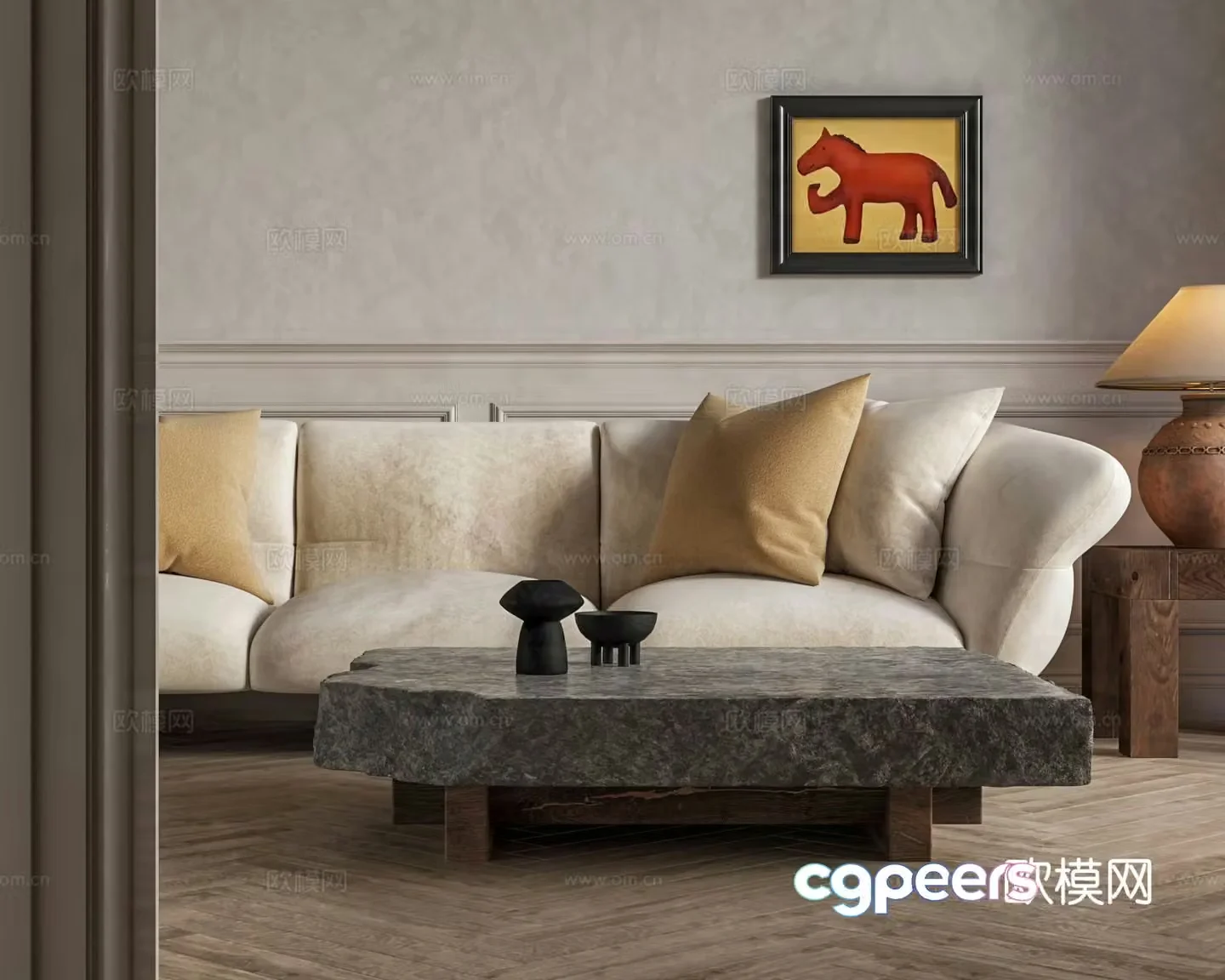 wabi-sabi stone coffee table rock coffee table 3d model