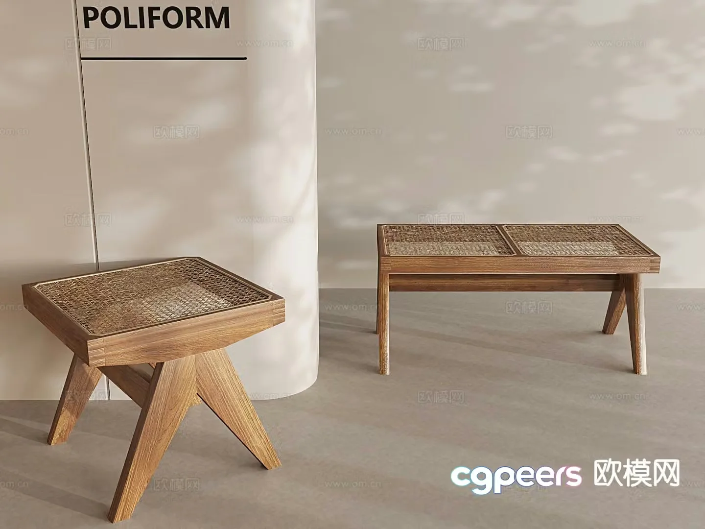 Medieval style shoe changing stool stool rattan wooden stool 3D model