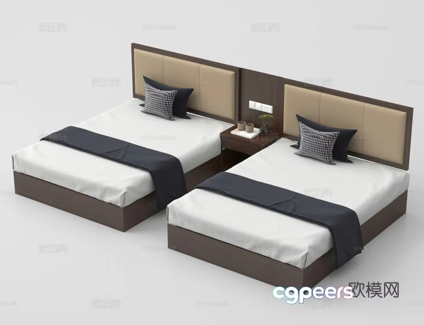 Hotel bed Twin bed One-piece bed Double bed 3D model