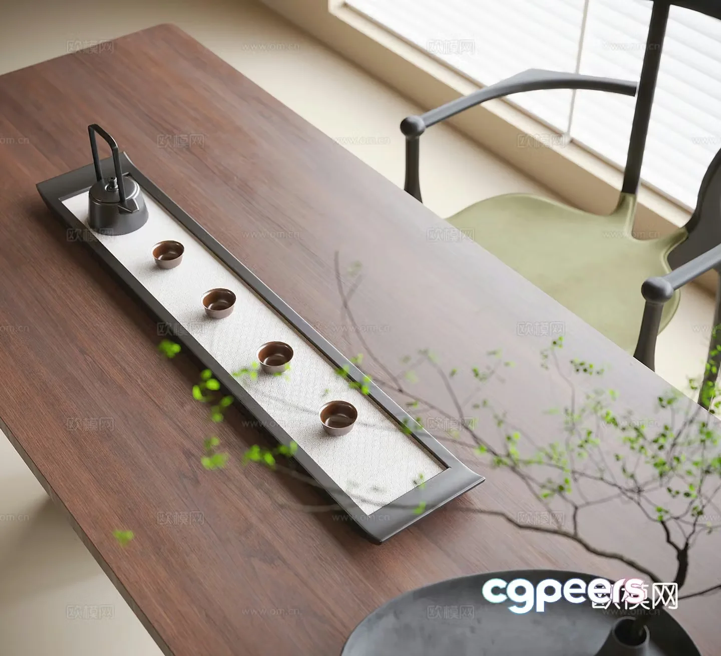 Modern tea set ornaments 3d model