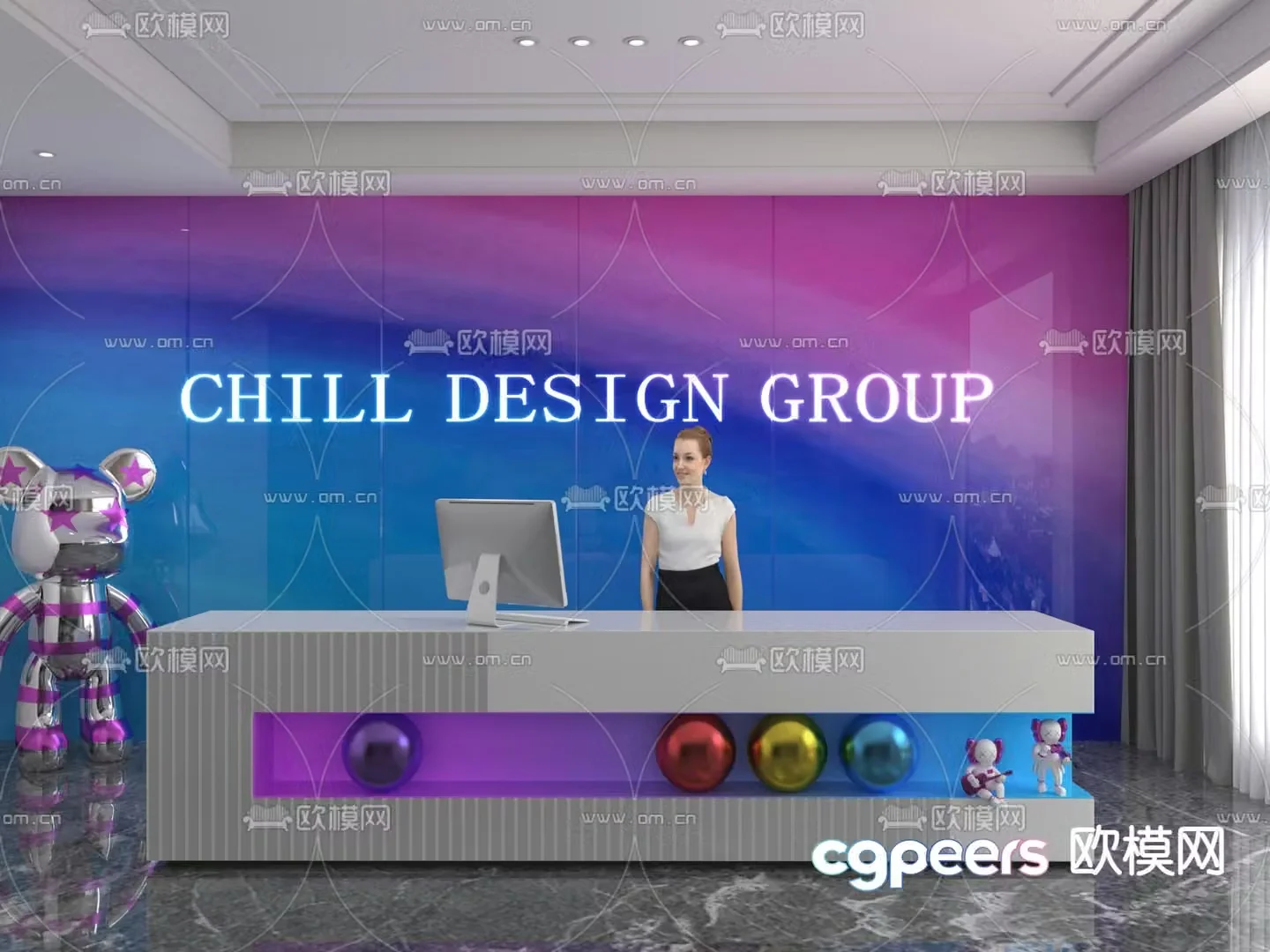 Memphis style front desk information desk 3d model