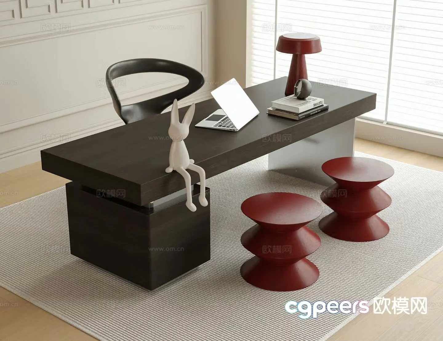 Modern desk chair stool desk 3d model