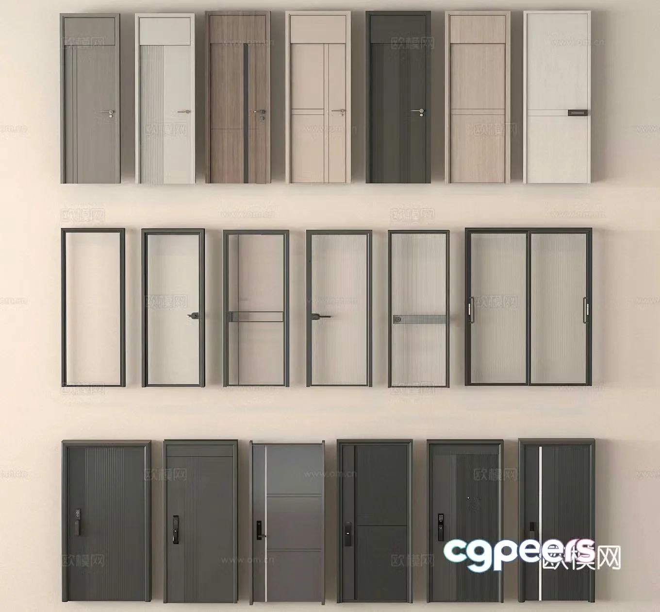 Single-open door security door bedroom door glass door bathroom door 3d model
