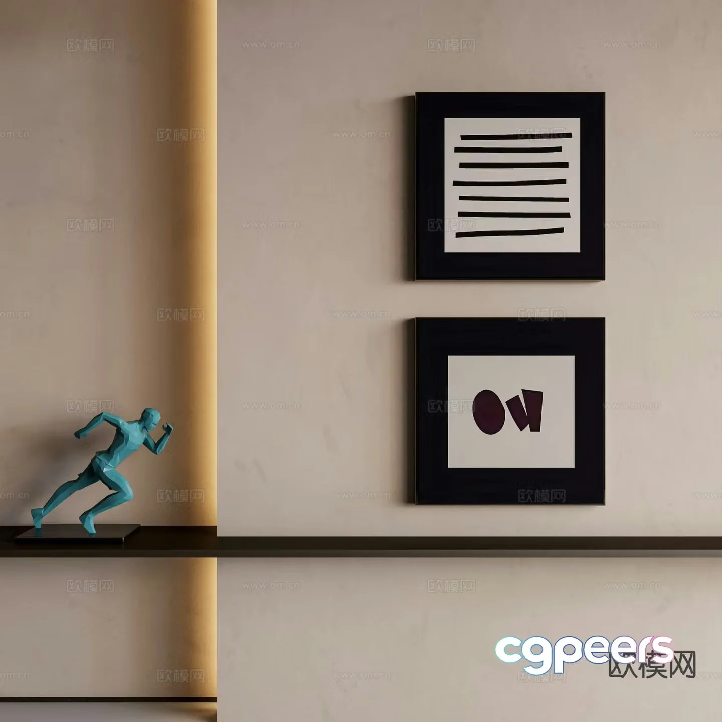 Modern minimalist painting abstract black and white painting 3d model