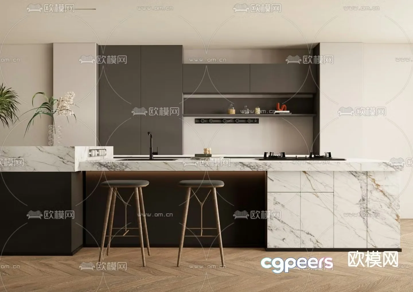 Modern island console 3d model