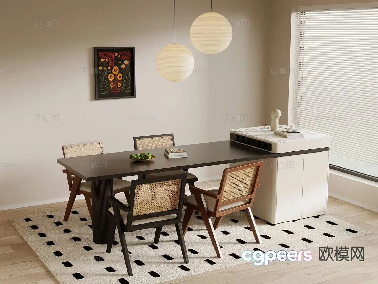 Medieval style dining table island dining chair chair 3d model