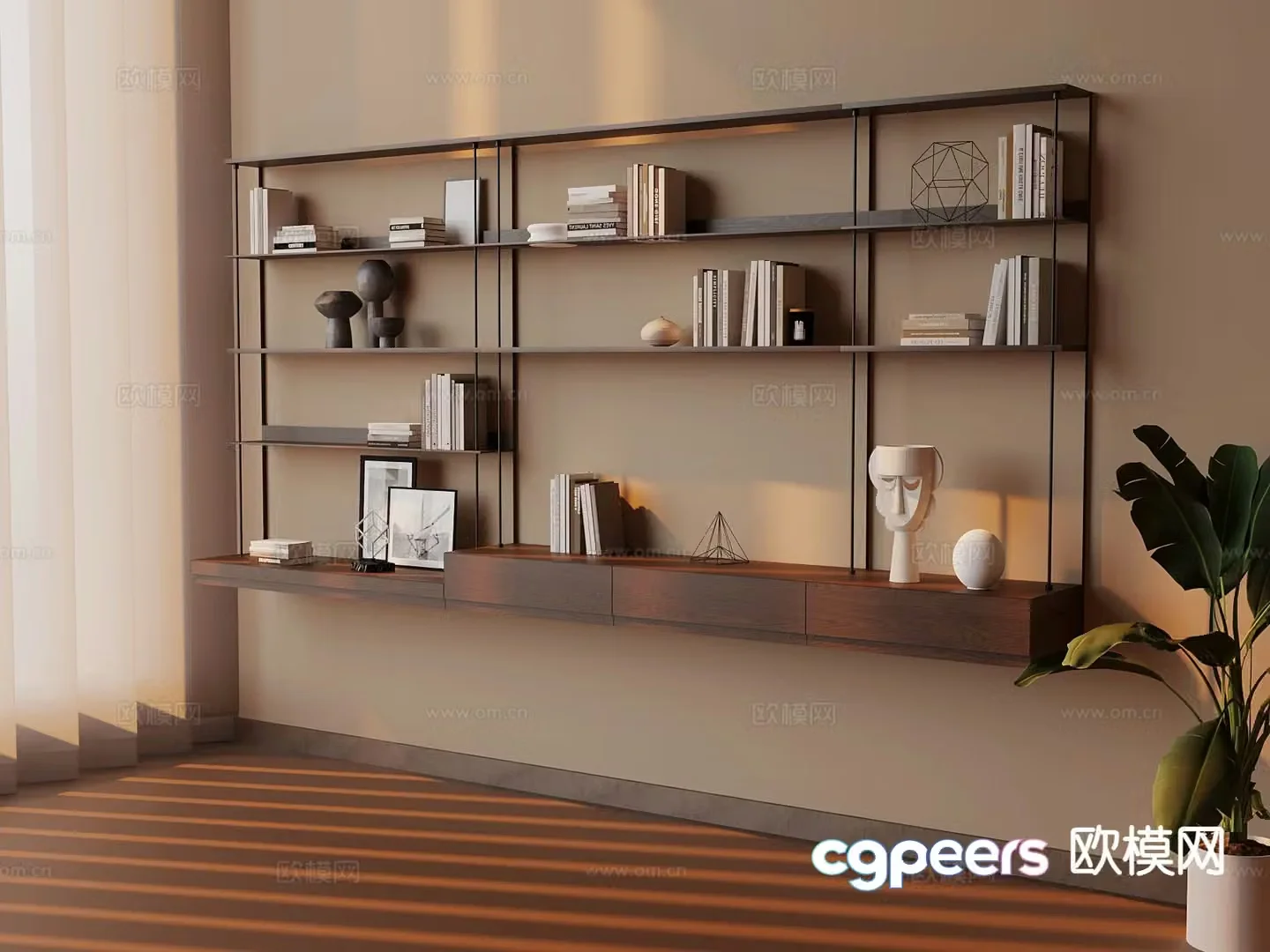 Medieval style wall cabinet wall hanging bookshelf storage rack 3D model
