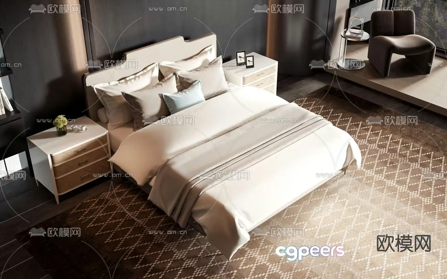 American double bed 3d model