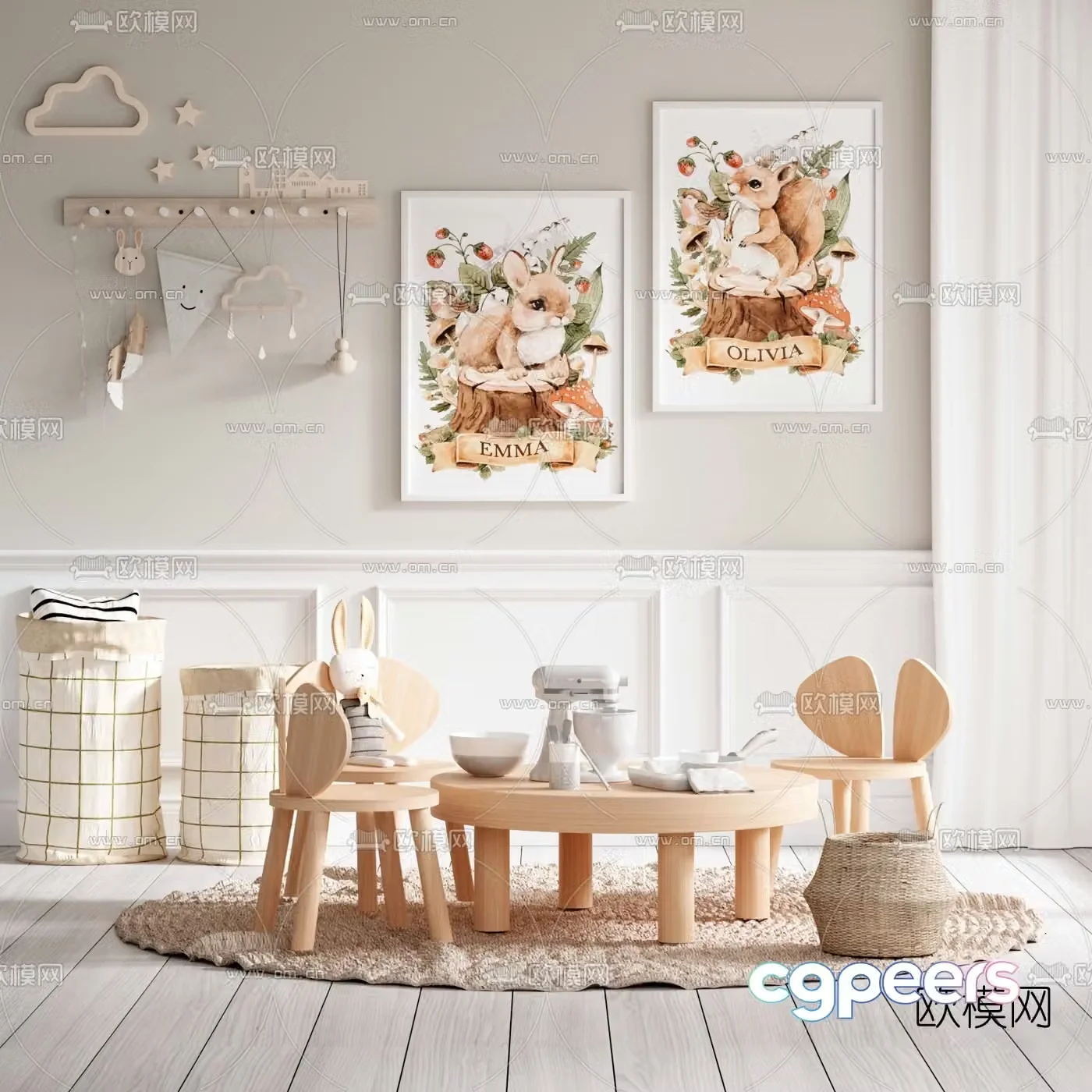 Nordic log children’s table and chair 3d model