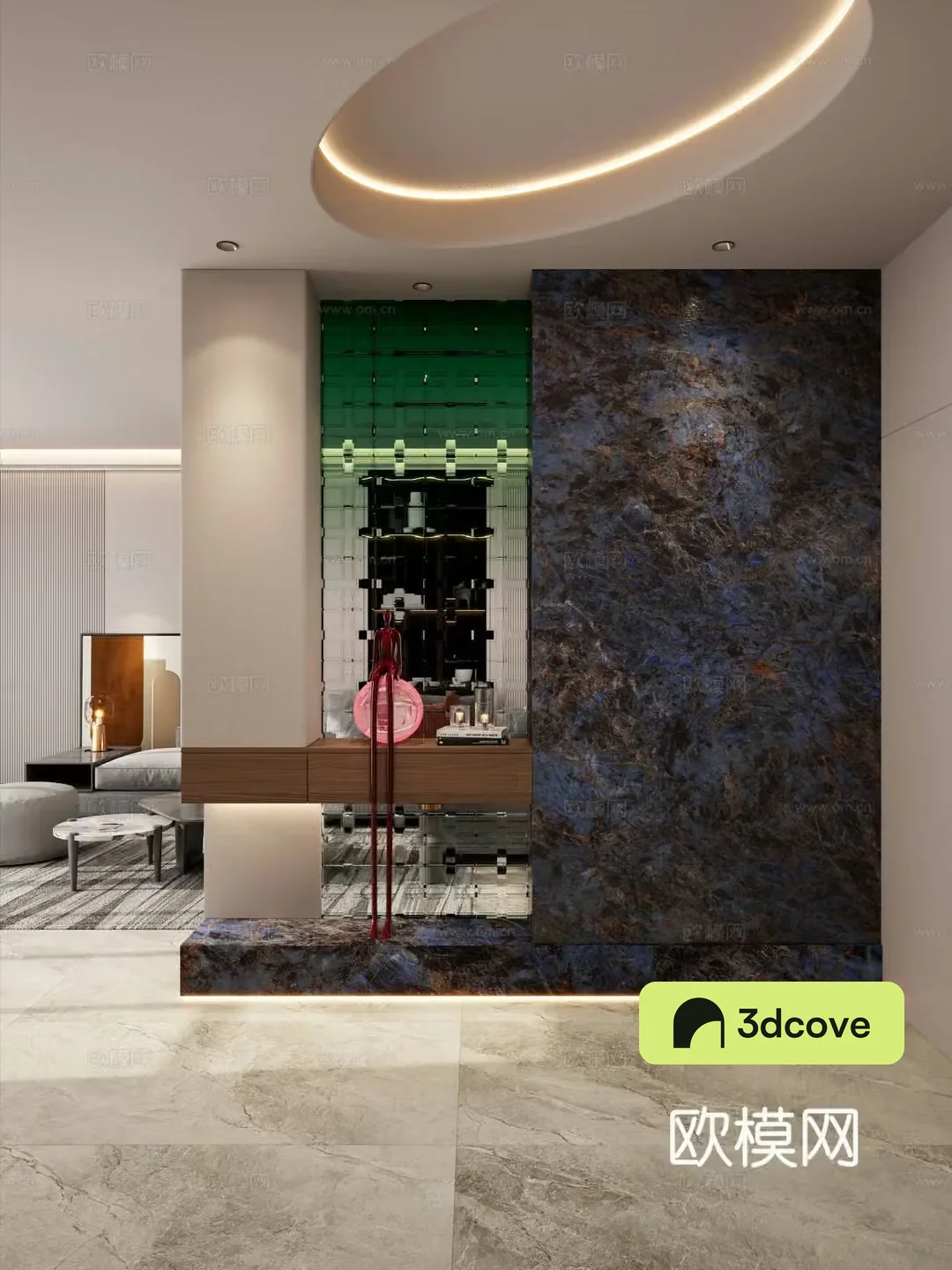 Italian style light luxury style oval luxury stone gradient glass door partition entrance door
