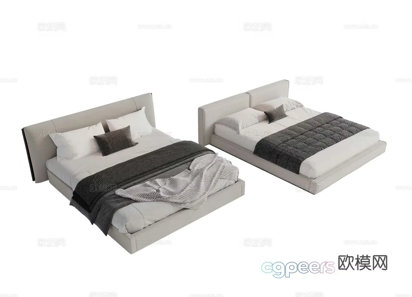 Modern fabric dual bed Main bed bedroom minimalist bed bed Minotti Modern dual bed 3D model