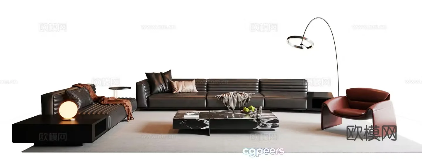 Italian sofa coffee table combination sofa 3D model