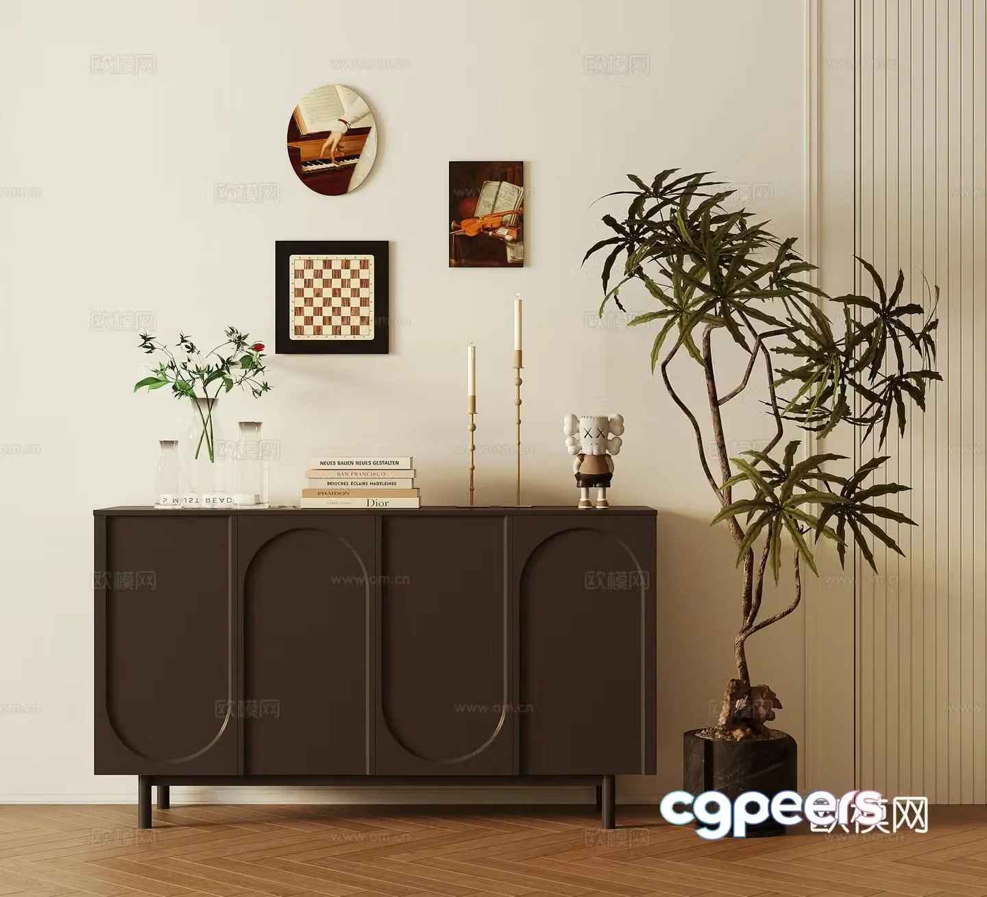 Modern decorative cabinet porch cabinet vase and floral ornament low cabinet storage cabinet 3D model