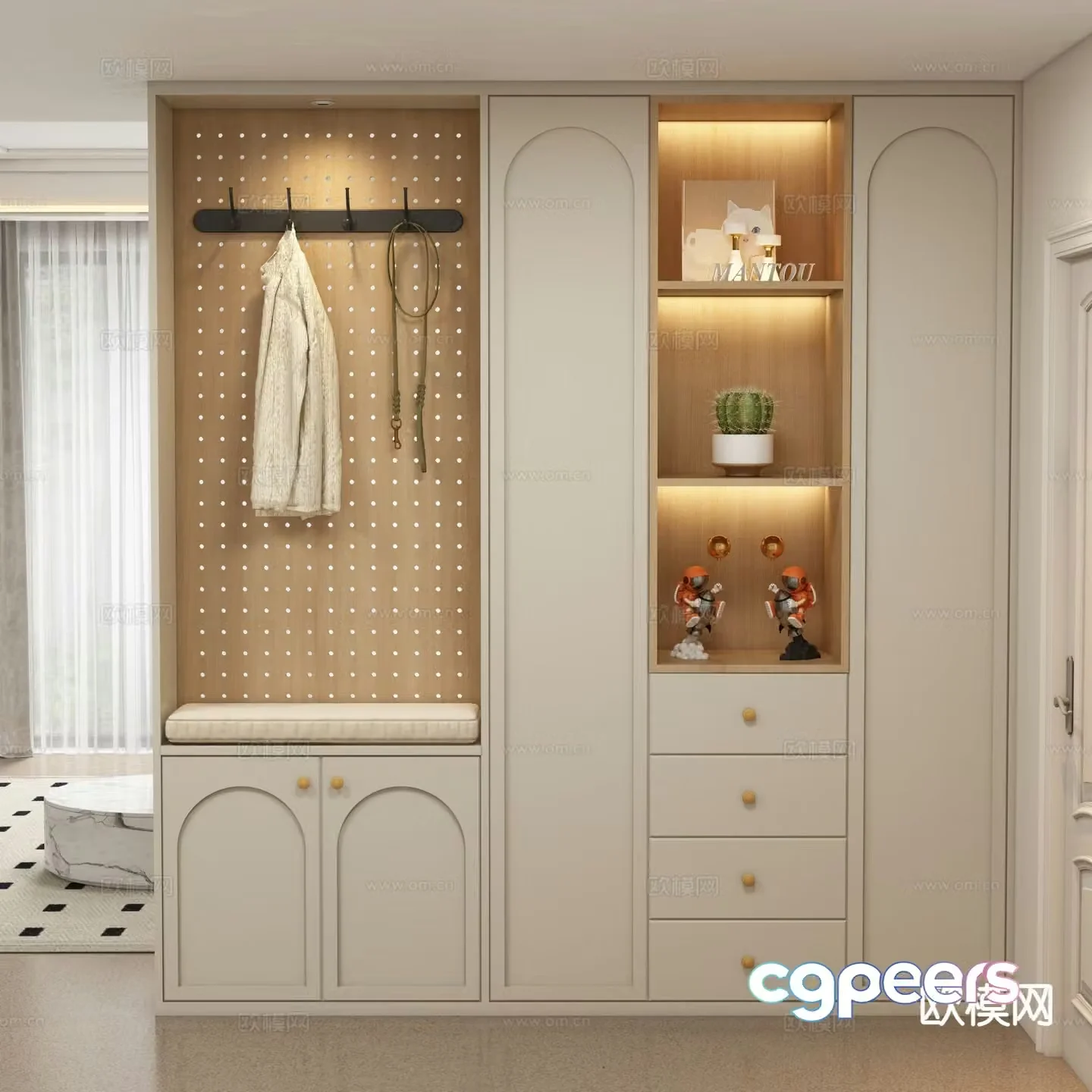 Cream style shoe cabinet 3d model