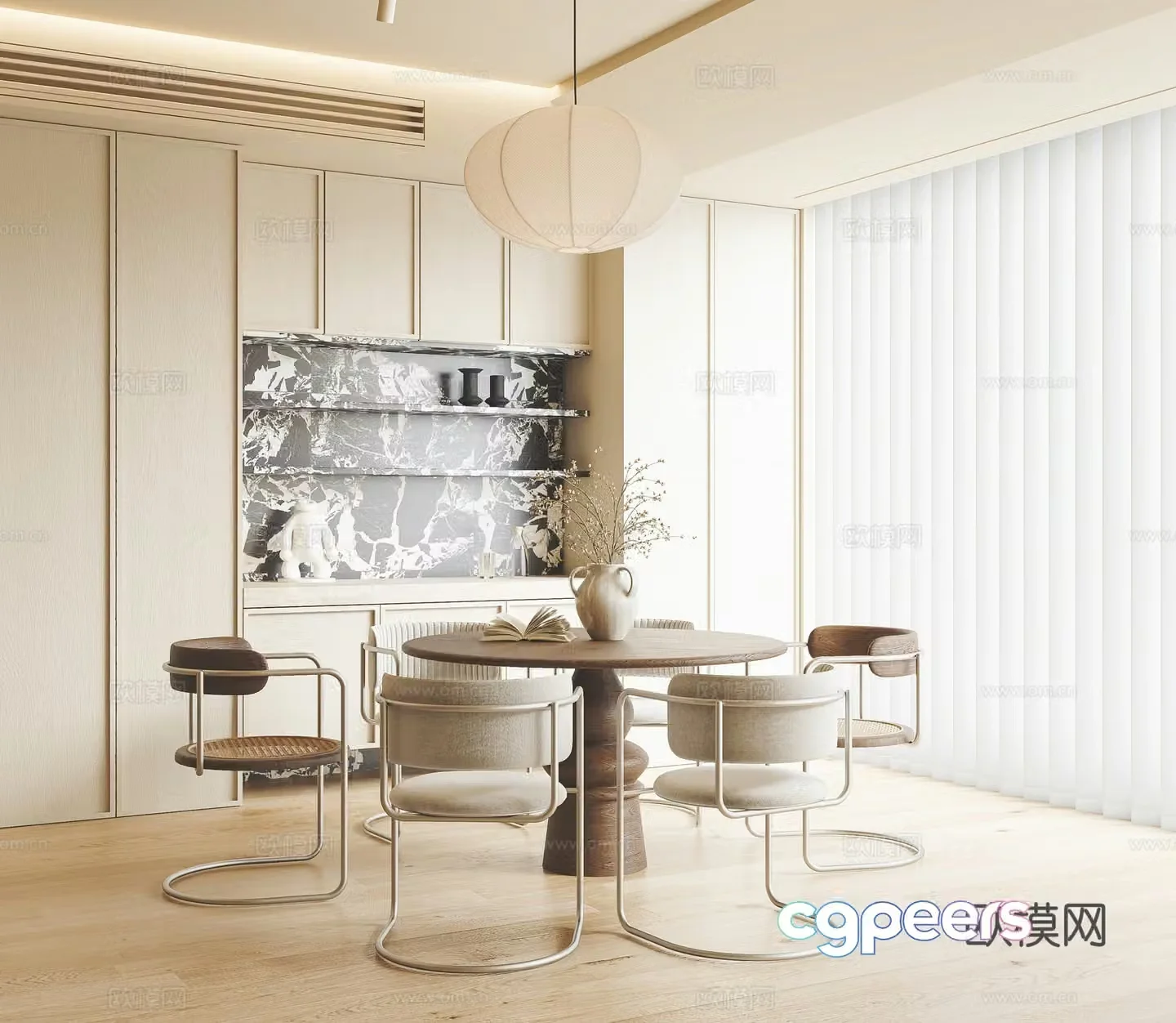 Cream style dining table and chairs 3d model