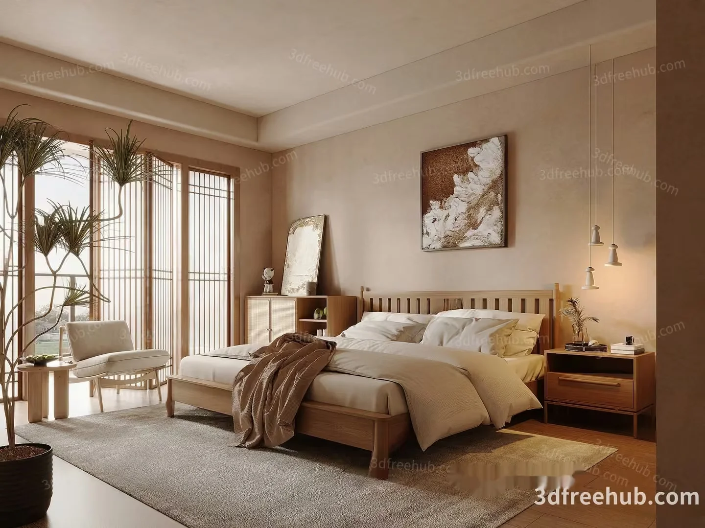 Cozy Bedroom 3D Model – 20192 – VRAY Render