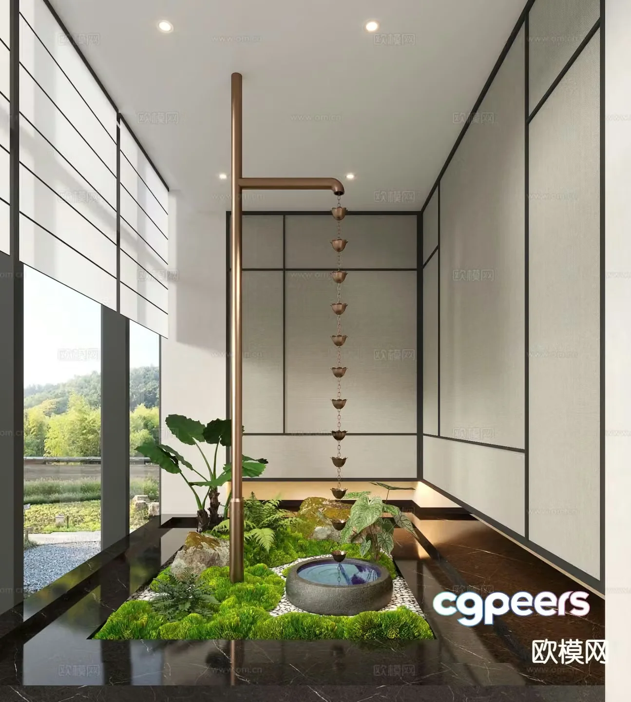 New Chinese style indoor landscape rain curtain landscape 3D model