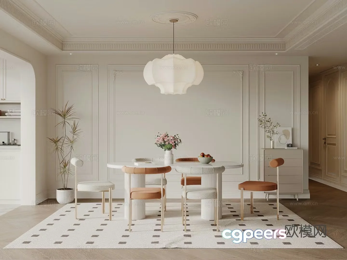 Restaurant French cream style restaurant Dining table and chair combination 3D model