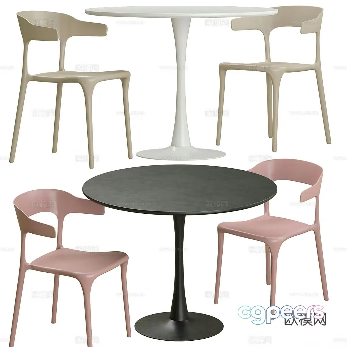 Modern dining table and chairs 3d model