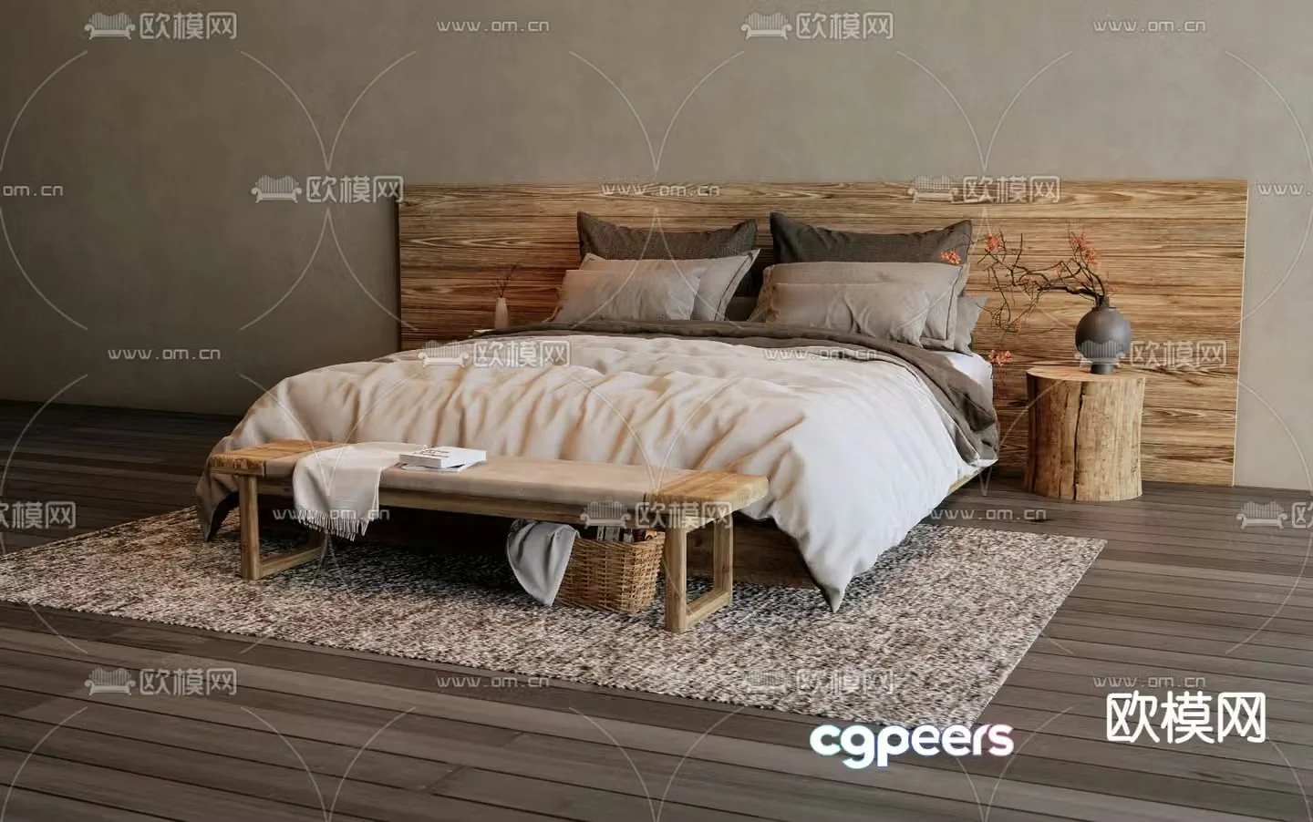 Wabi-sabi double bed 3d model