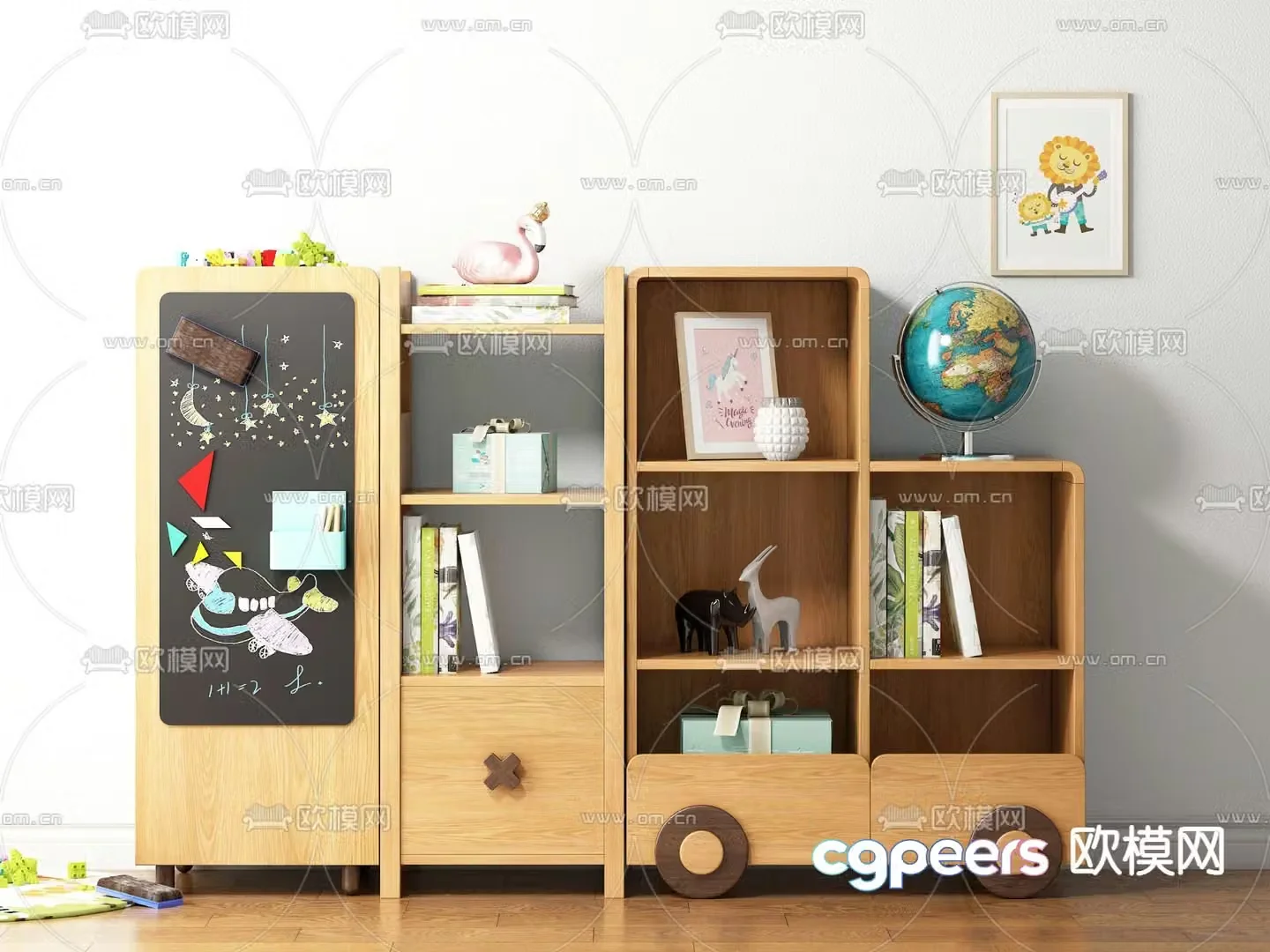 Modern children’s room bookcase bookshelf 3d model
