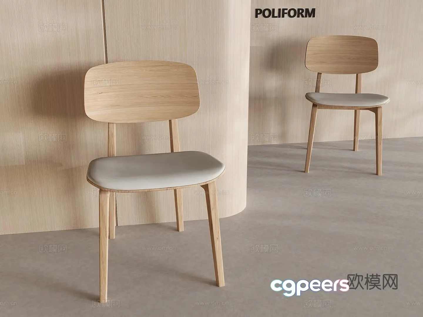 Nordic cream style dining chair single chair solid wood backrest chair 3D model