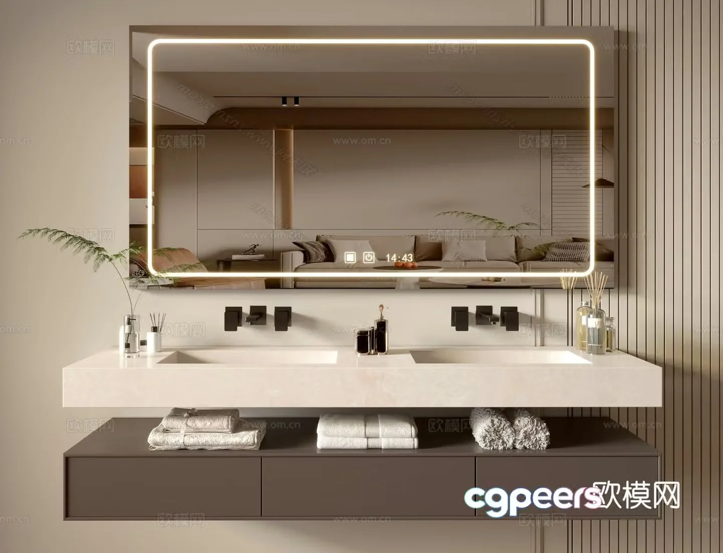 Modern bathroom cabinet suspended mirror cabinet wash basin 3d model