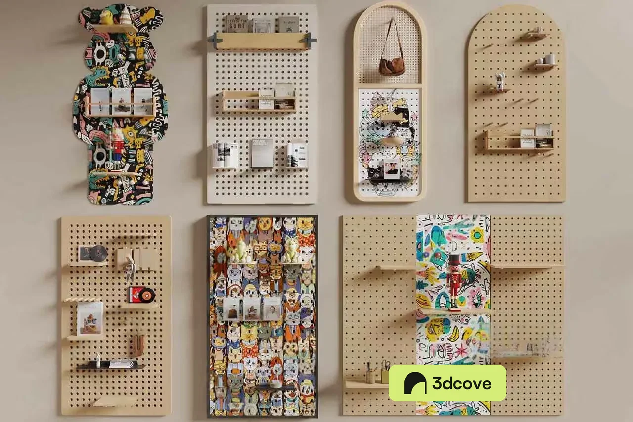 Wooden Pegboard Shelves