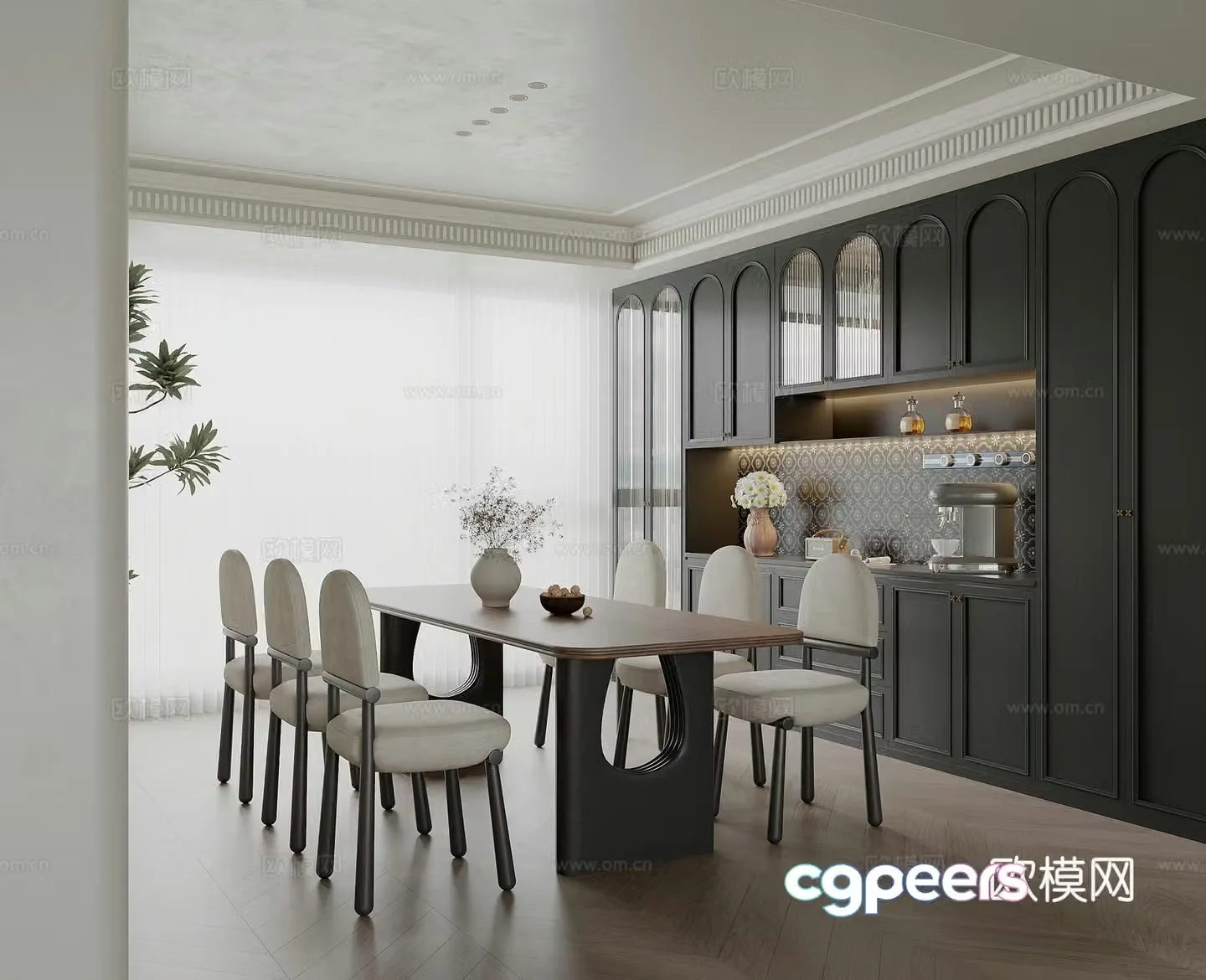 French restaurant French dining table and chairs 3D model