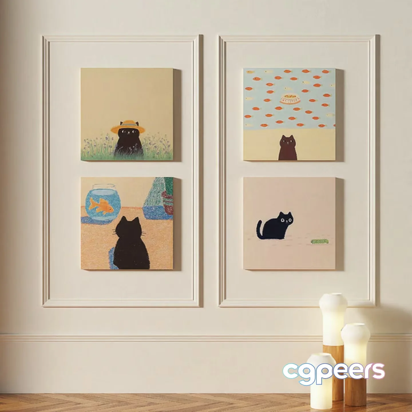 Four Cat Paintings 3D Model – 19780 – VRAY Render