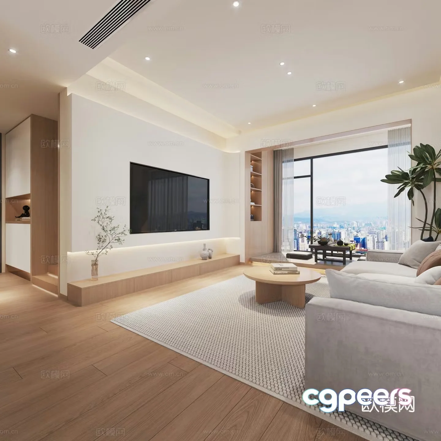 Simple log style living and dining room 3D model