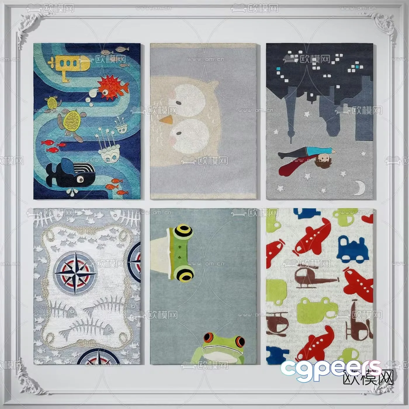 Nordic square children’s rug 3d model