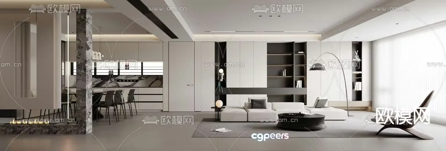 Modern living room dining room 3d model