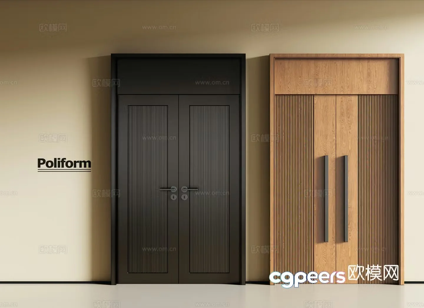 Modern entrance door double-opening door combination 3D model