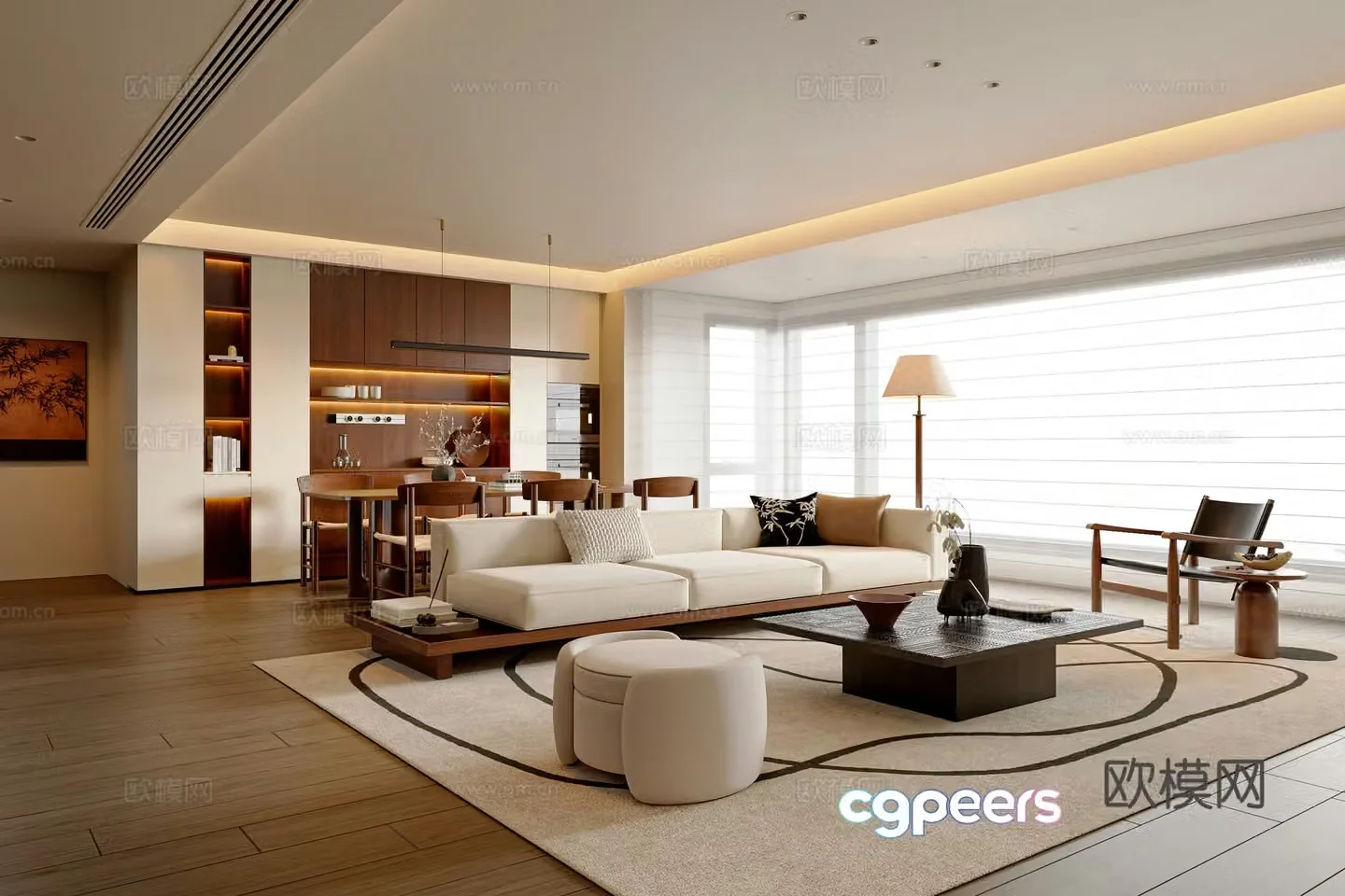 Modern medieval style living room sofa and coffee table combination dining table and chair combination sideboard leisure chair 3D model