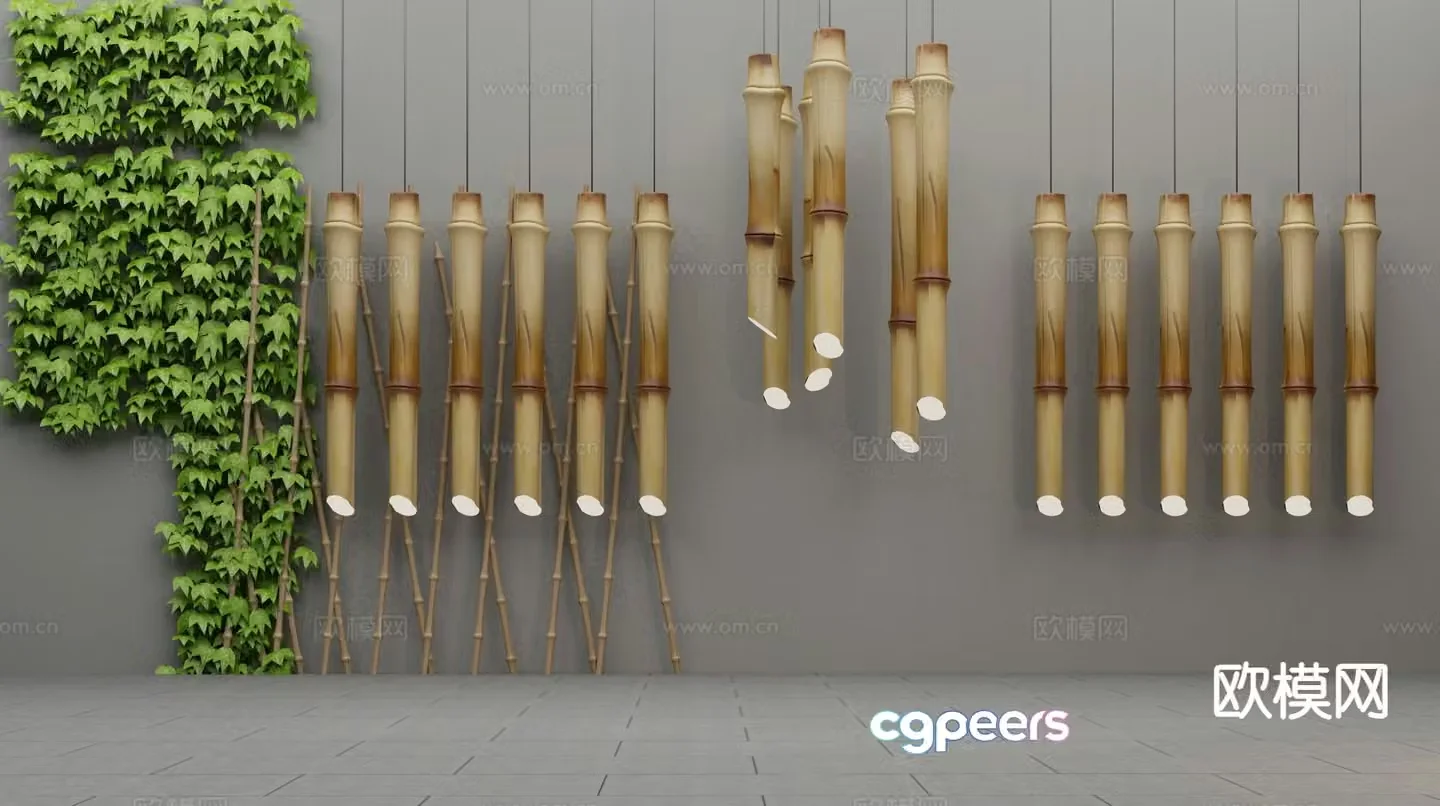 New Chinese style bamboo pole chandelier 3d model