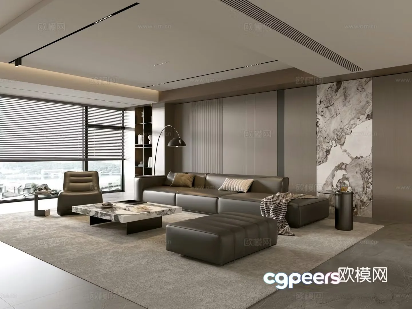 Italian living room sofa coffee table combination leisure chair floor lamp sofa stool decoration hanging painting 3D model