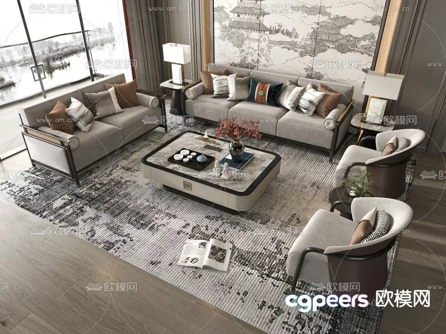 New Chinese style sofa modular sofa 3d model