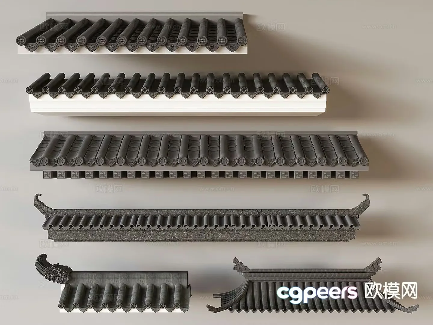 Chinese ancient building eaves roof building components 3D model