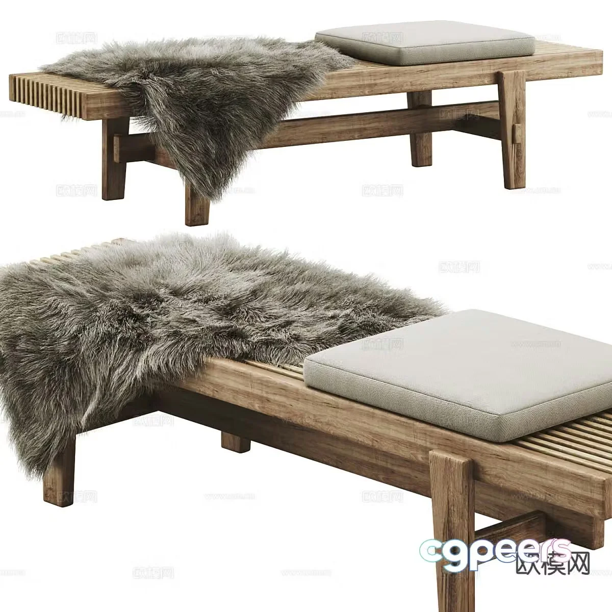 Poliform bench bed end stool solid wood stool 3d model