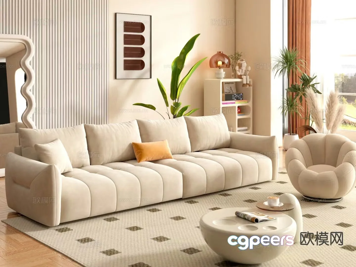 Cream style modular sofa 3d model