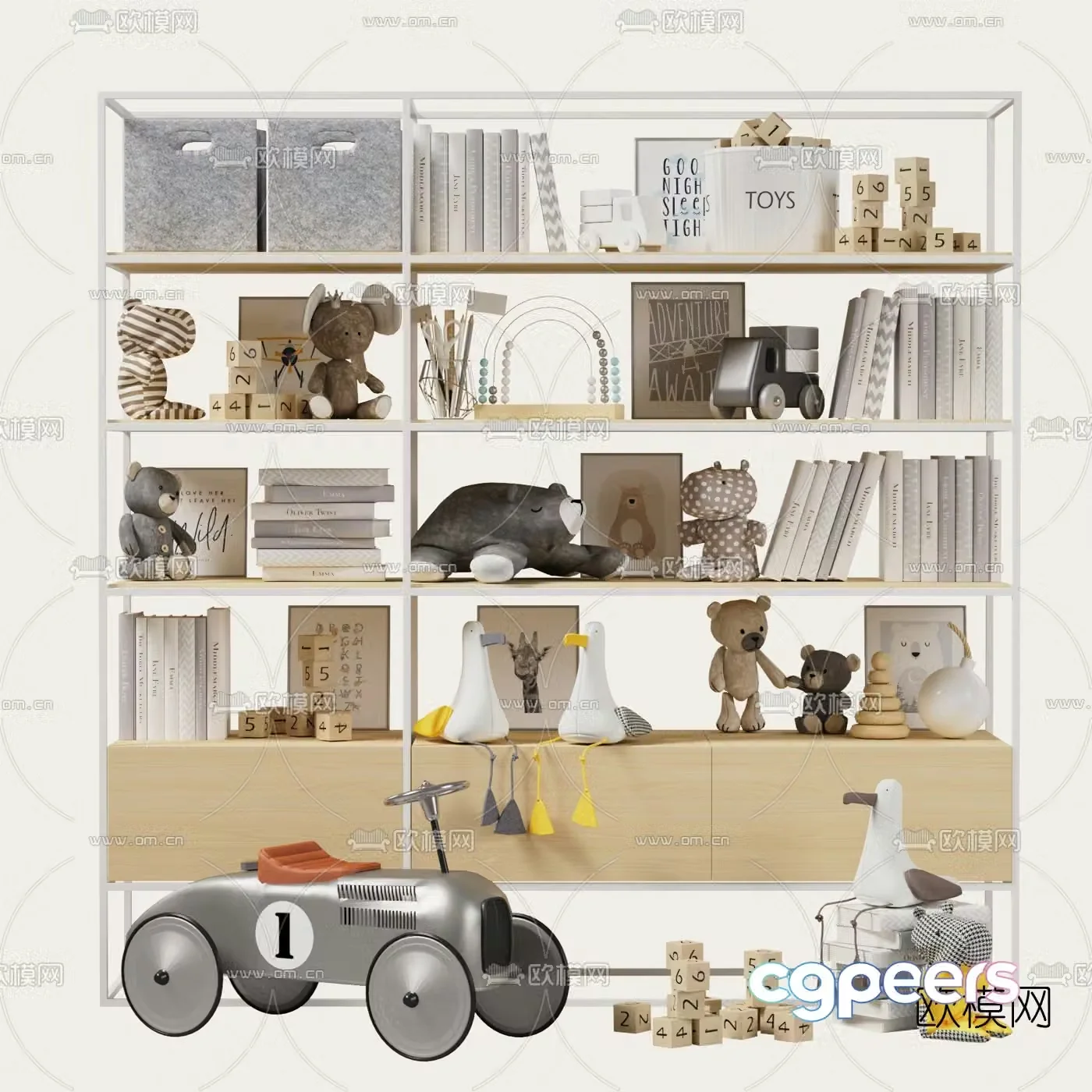Modern children’s room bookcase 3d model