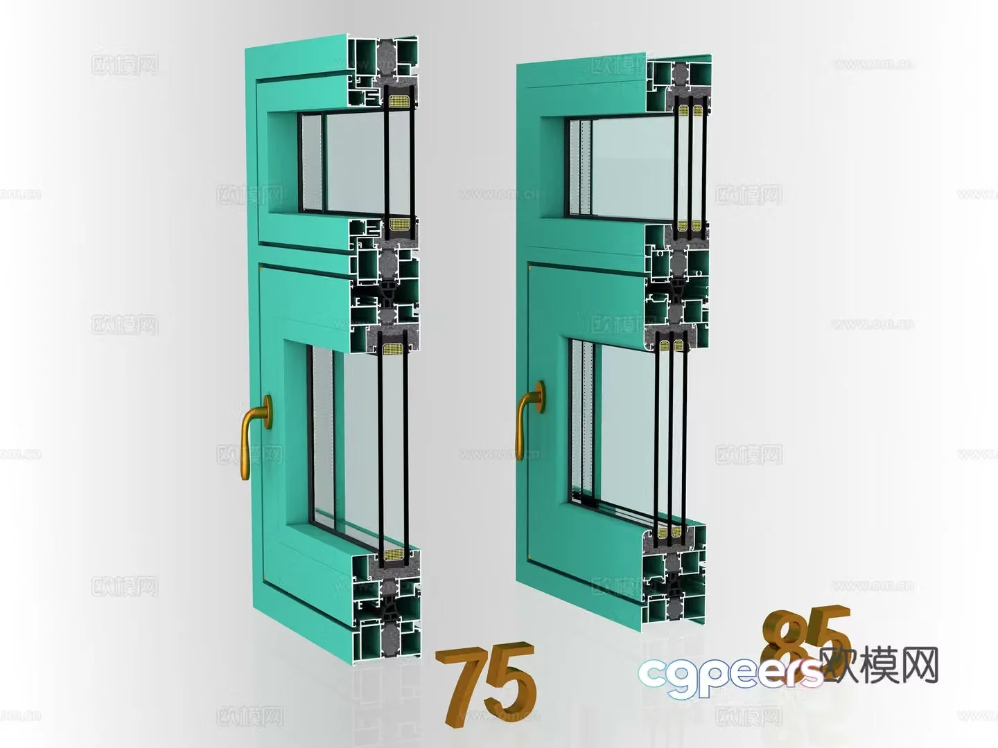 Window group angle window sample angle system doors and windows window section broken bridge aluminum window 3D model