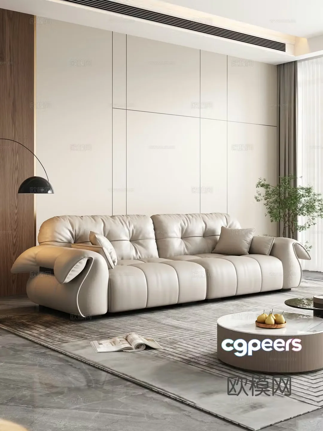 Modern double sofa coffee table combination 3D model
