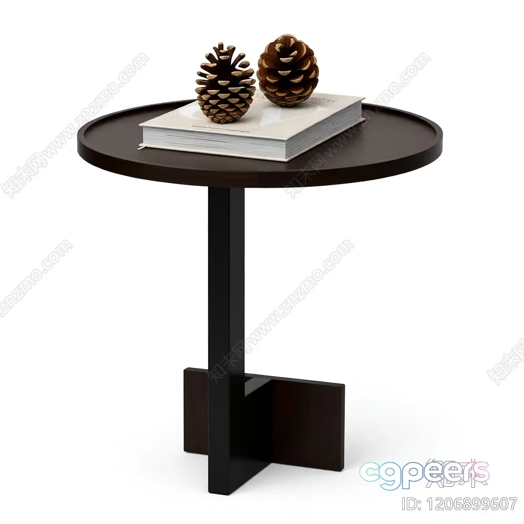 A Small Table With A Book And Pinecones On It 3D Model – 21134 – VRAY Render