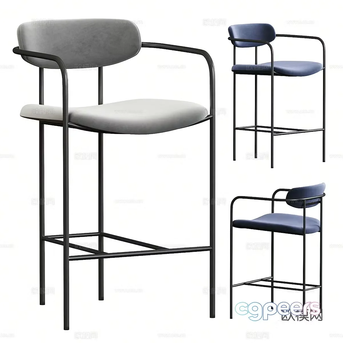 Modern Italian Parker Bar Chair 3D Model